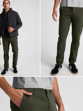 NWT Beyond Yoga Element Men's Chino Trouser 30" Forest Moss / 32